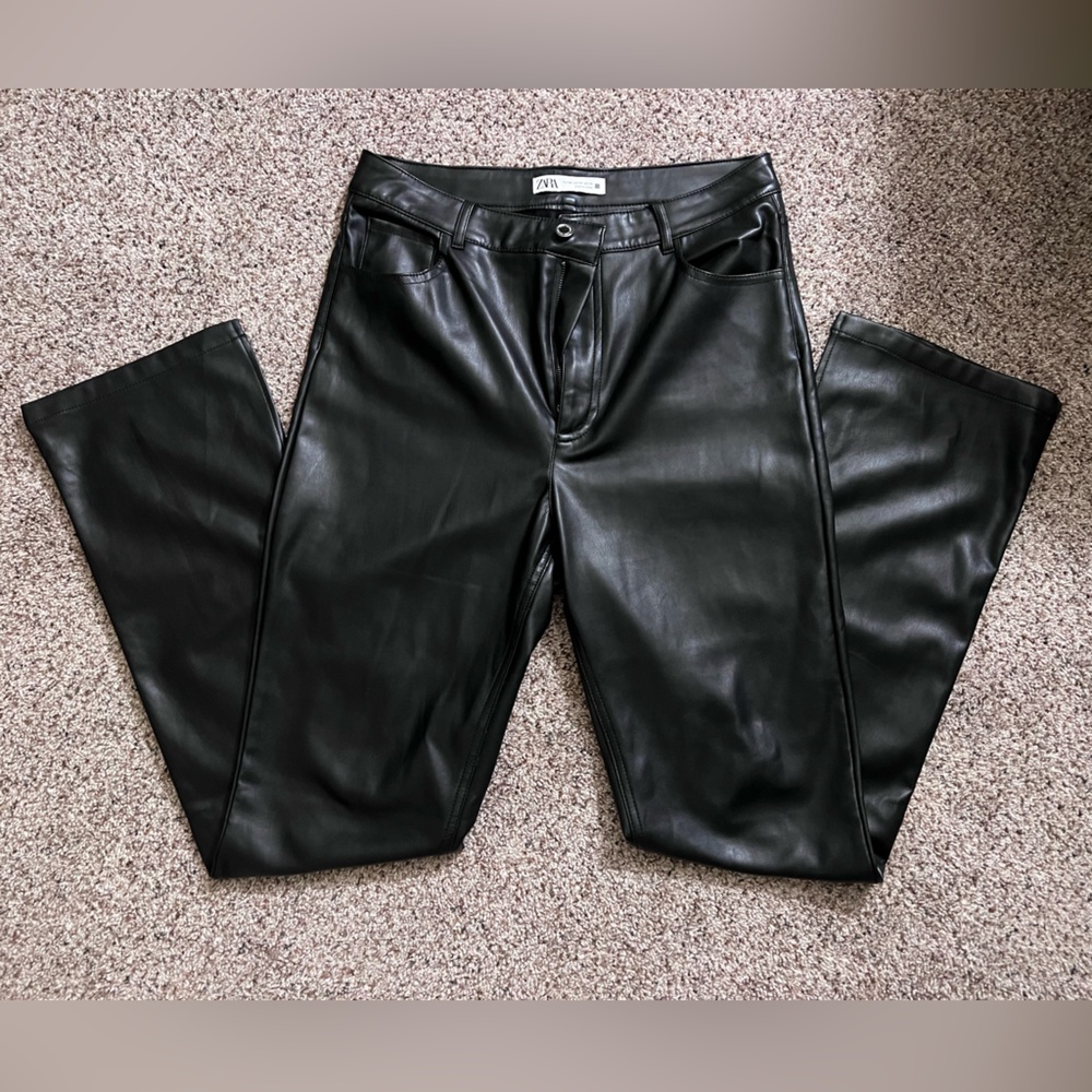 ZARA straight leg Leather pants with split leg